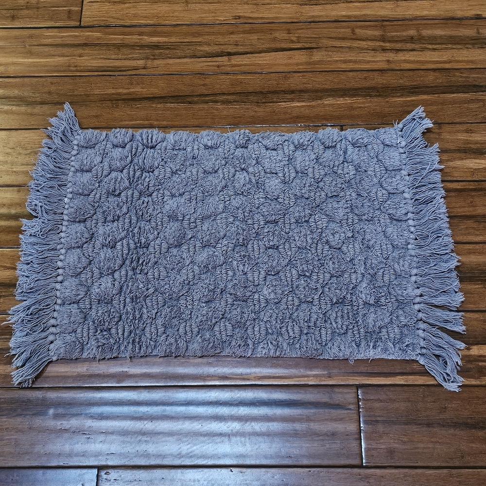 Gray Textured Bathmat Fringe 100% Cotton Cannon 25"×18" w/fringe 30.50"×18" READ
